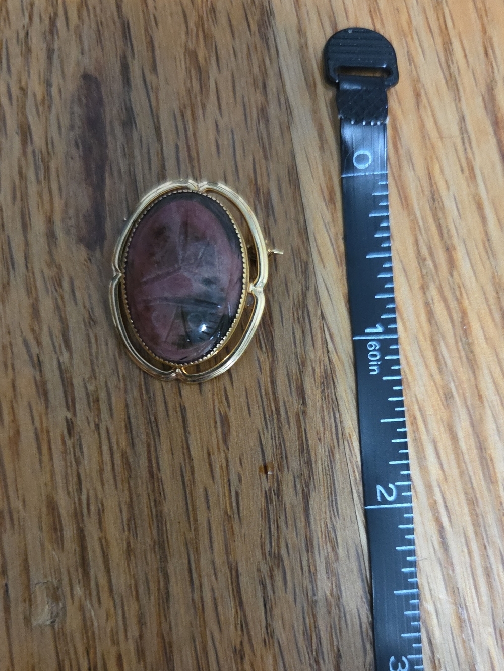 Gold-Tone Oval Pink Stone Brooch